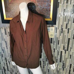 Uniqlo U Womens Brown Button-Up Shirt Size Large Long Sleeve Cotton Blend 0278 A